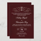 クリスチャン結婚式招待状 – ブルゴーニュ&グレー 招待状 (正面/裏面)