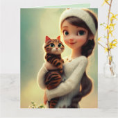 クリスチャン考えズ・オブ・ユー・ガール猫あいさつカード カード (黄色い花)