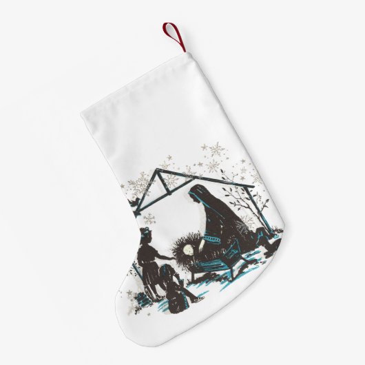 クリスチャン聖ベビーイエズクリスマス出生シーン スモールクリスマスストッキング (裏面 (吊り時))