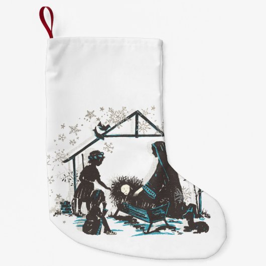 クリスチャン聖ベビーイエズクリスマス出生シーン スモールクリスマスストッキング (正面)