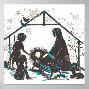 クリスチャン聖ベビーイエズクリスマス出生シーン ポスター