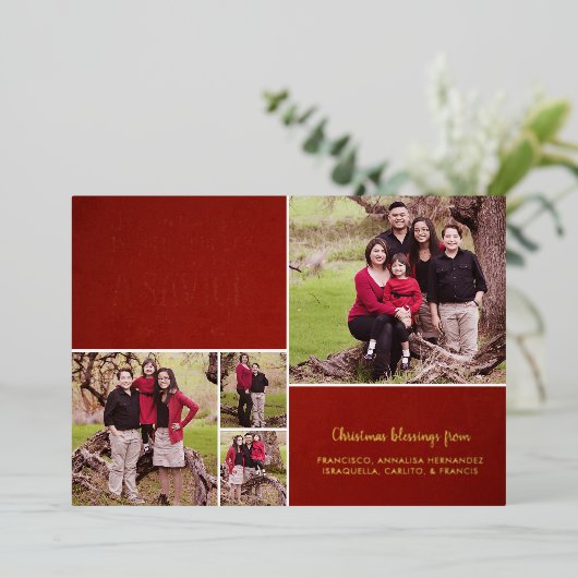 クリスチャン聖書の詩によるクリスマスの写真 箔シーズンカード (立ち正面)