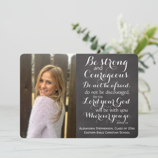 クリスチャン聖書の詩句カスタム写真卒業式 招待状 (スタンド正面)