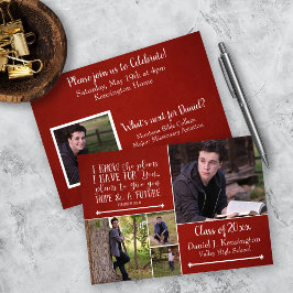 クリスチャン聖書聖句の卒業写真コラージュ赤 招待状