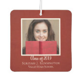 クリスチャン聖書聖句素朴赤の卒業写真 カーエアーフレッシュナー (正面)