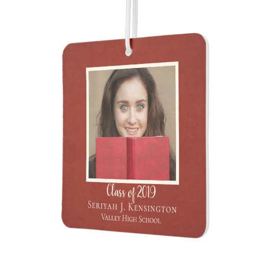 クリスチャン聖書聖句素朴赤の卒業写真 カーエアーフレッシュナー (左)