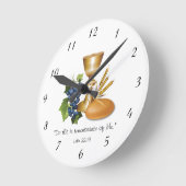 クリスチャン聖餐式ルカ22:19パンとワイン ラージ壁時計 (傾斜)