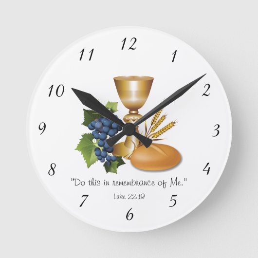 クリスチャン聖餐式ルカ22:19パンとワイン ラージ壁時計 (正面)