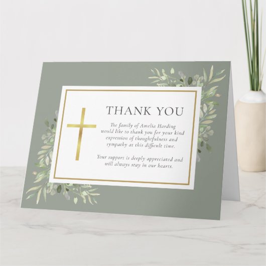 クリスチャン葬儀水の色緑 サンキューカード (正面)