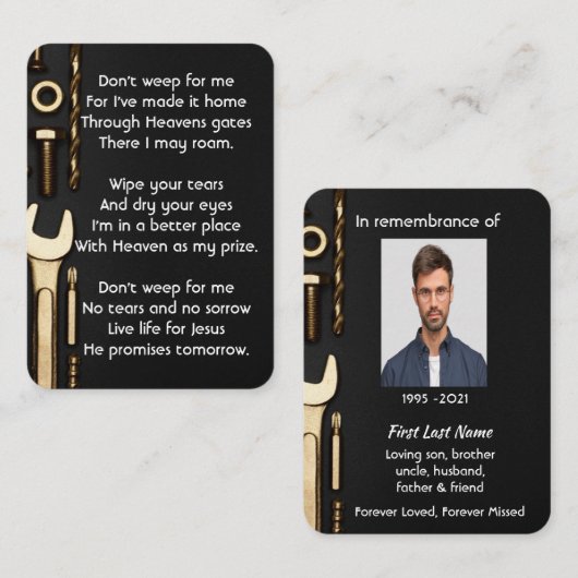 クリスチャン記念写真祈りの言葉ツール整備士 名刺 (正面/裏面)