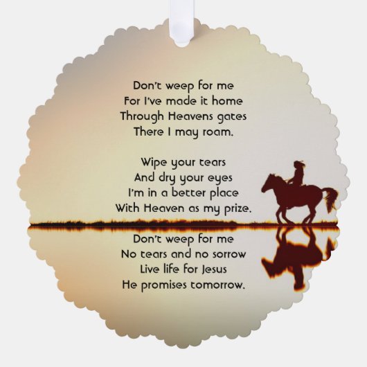 クリスチャン記念写真祈りの言葉馬バックライド オーナメントカード (正面)