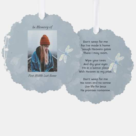 クリスチャン記念形形見トンボ白い花 オーナメントカード (正面/裏面)