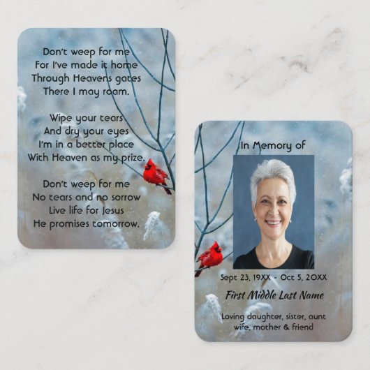 クリスチャン記念記念（鳥）ショウジョウコウカンチョウレッドバード 名刺 (正面/裏面)