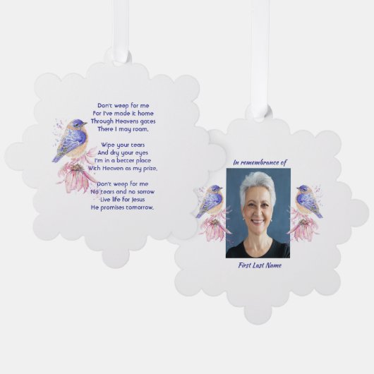 クリスチャン記念詩ブルーバードガーデンバード オーナメントカード (正面/裏面)