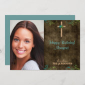 クリスチャン誕生日パーティーフォトクリスチャンの誕生日パーティーの写真 招待状 (正面/裏面)