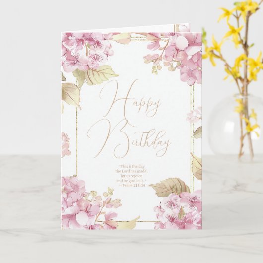 クリスチャン誕生日ピンクフローラ聖なる書物、 経典 カード (黄色い花)