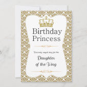 クリスチャン誕生日プリンセスホワイトアンド金ゴールドダマスク 招待状 (正面)