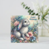 クリスチャン賛美イースターのバニーの水色の花 シーズンカード (スタンド正面)