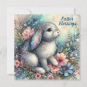 クリスチャン賛美イースターのバニーの水色の花 シーズンカード (正面)