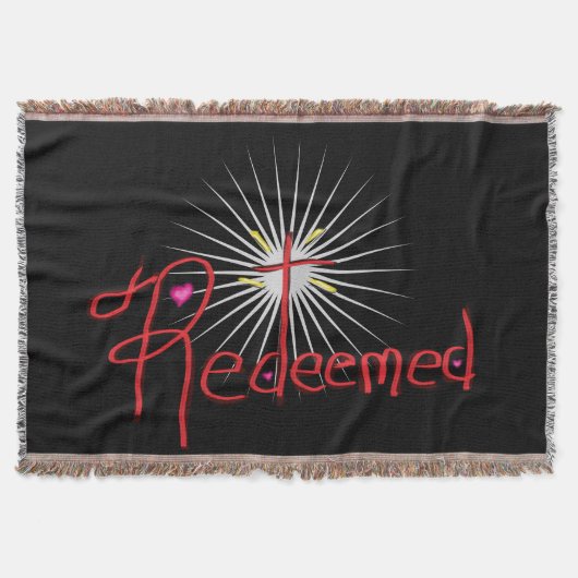 クリスチャン'贖われた'クロスハートブラック スローブランケット (正面)