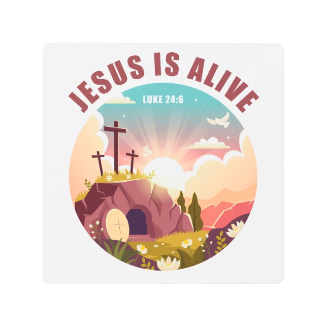 クリスチャン過越イースターイエス空の墓&クロス メタルプリント (正面)