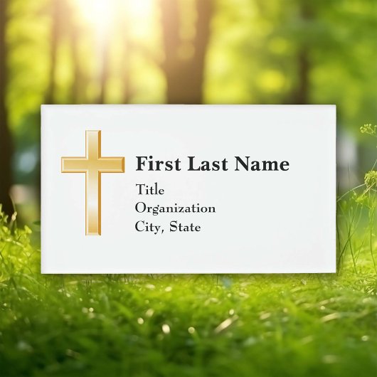クリスチャン金ゴールドクロス、3.5" x 2"アクリル長方形 名札