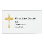 クリスチャン金ゴールドクロス、3.5" x 2"アクリル長方形 名札 (正面)