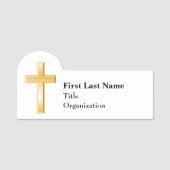 クリスチャン金ゴールドクロス、3" x 1.5インチ形状 名札 (正面)