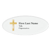 クリスチャン金ゴールドクロス、3" x 2"アクリル、磁気 名札 (正面)