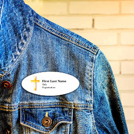 クリスチャン金ゴールドクロス、3" x 2"アクリル、磁気 名札