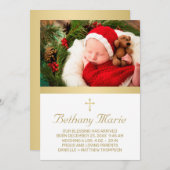 クリスチャン金ゴールドスクリプトホリデーベビー誕生写真 案内状 (正面/裏面)