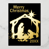 クリスチャン金ゴールド出生クリスマスポストカード 箔シーズンポストカード (正面)