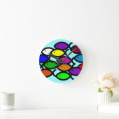 クリスチャン魚のシンボル – レインボースクール –  ラウンド壁時計 (ホーム)