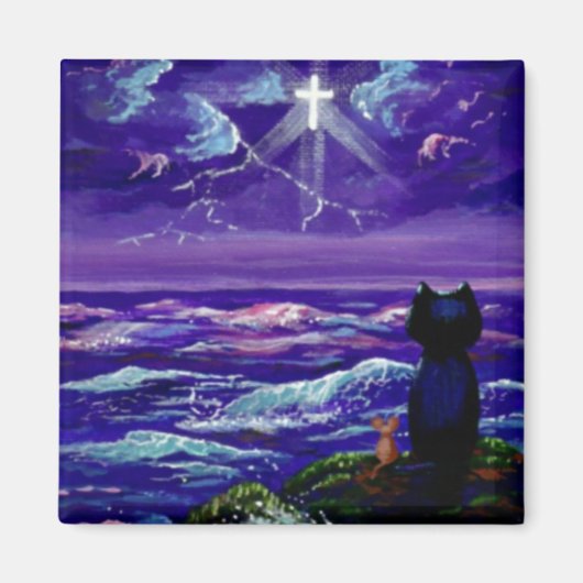クリスチャン黒猫マウスクロスクリエイションアーツ マグネット (正面)