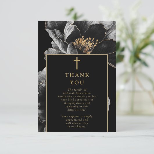 クリスチャン黒金ゴールドお祝いの生活葬儀 サンキューカード (スタンド正面)