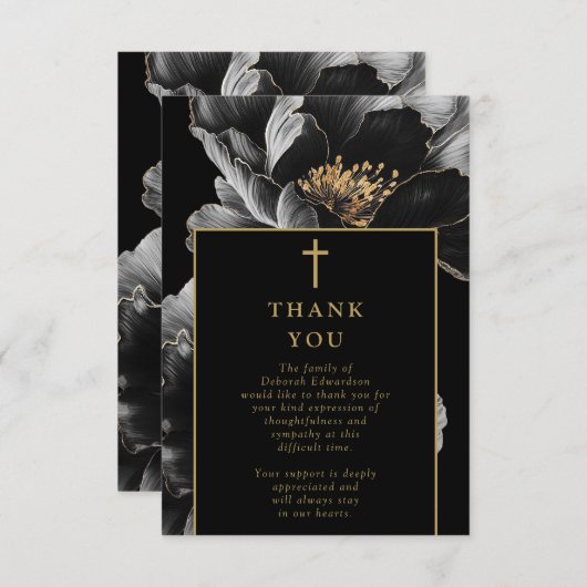 クリスチャン黒金ゴールドお祝いの生活葬儀 サンキューカード (正面/裏面)