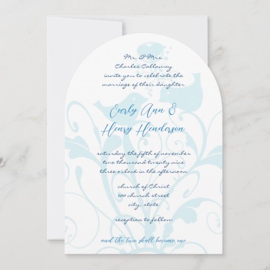 クリスチャン2人が一羽の青い愛鳥結婚になる 招待状 (正面)