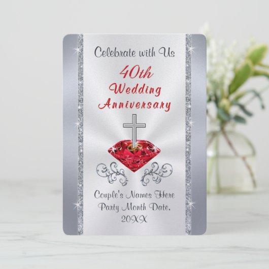 クリスチャン40周年記念招待状をパーソナライズ 招待状 (スタンド正面)