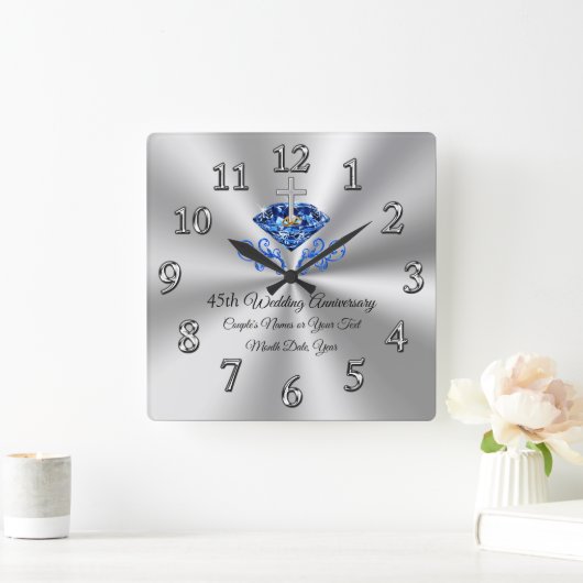 クリスチャン45結婚周年記念品カスタマイズ スクエア壁時計 (ホーム)