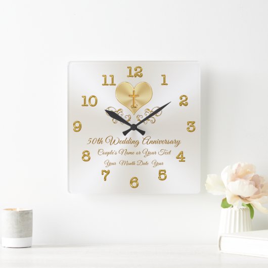 クリスチャン50周年記念ギフトパーソナライズされた、 スクエア壁時計 (ホーム)