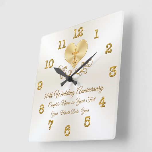 クリスチャン50周年記念ギフトパーソナライズされた、 スクエア壁時計 (傾斜)