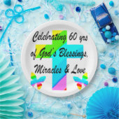 クリスチャン60番目誕生日十字及び蝶デザイン ペーパープレート (パーティー)