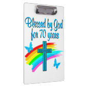 クリスチャン70番目の誕生日十字架と虹 クリップボード (右)