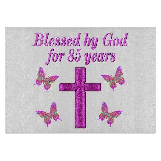 クリスチャン85番目の誕生日ピンククロスデザイン カッティングボード (正面)