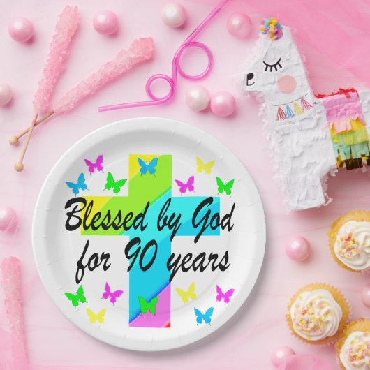 クリスチャン90位誕生日祈りの言葉デザイン ペーパープレート (パーティー)