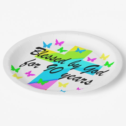 クリスチャン90位誕生日祈りの言葉デザイン ペーパープレート (アングル)