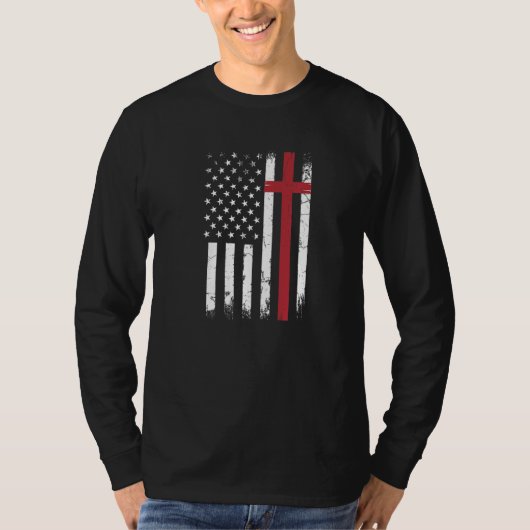 クリスチャン・アメリカ国旗アメリカ愛国神誇りを持ったCh Tシャツ (正面)