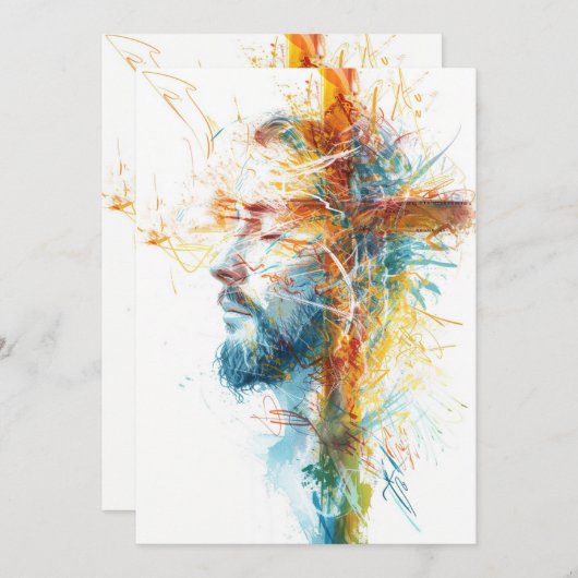 クリスチャン・イースター・カード、水彩画イエズス・クロス シーズンカード (正面/裏面)