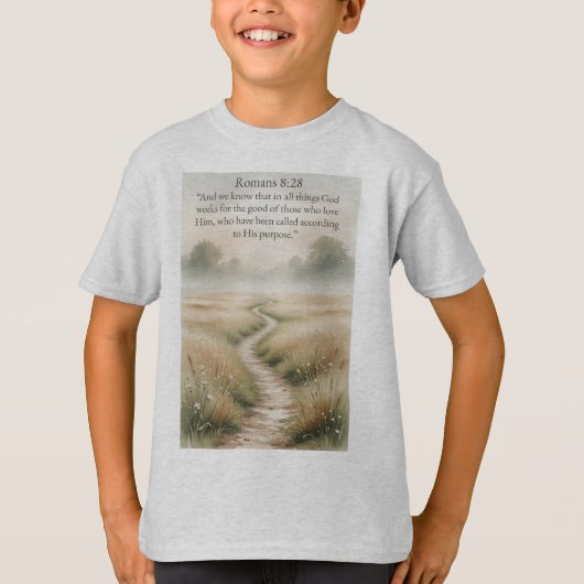 クリスチャン キッズ ローマ人への手紙 8章28節 聖書の詩 Tシャツ (正面)