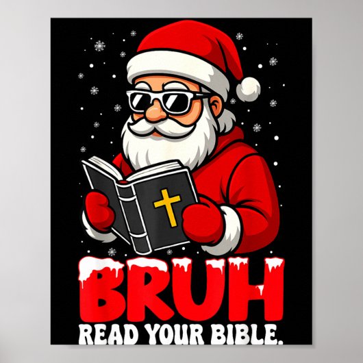 クリスチャン クリスマス サンタ ブルーハ 読書 聖書 宗教的 ポスター (正面)